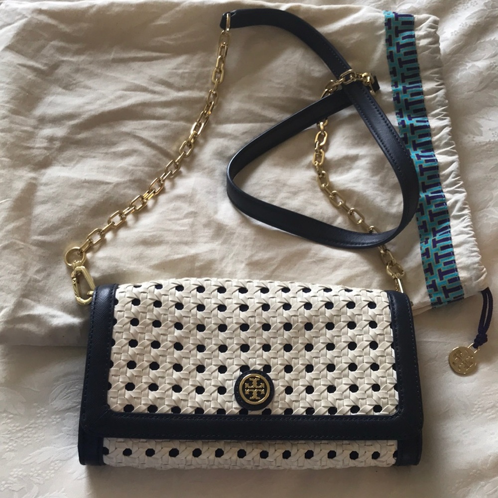 Tory Burch Navy and Gold Purse